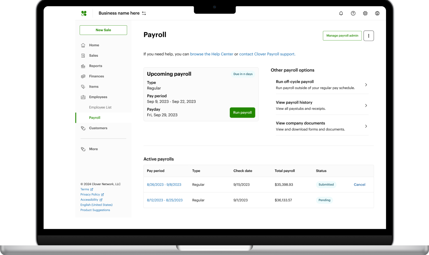 payroll in laptop Clover Payroll laptop