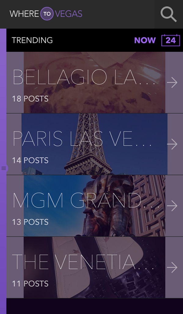Where to Vegas Trending screen